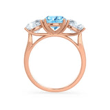 LEANORA - Round Aqua Spinel 18k Rose Gold Trilogy Engagement Ring Lily Arkwright