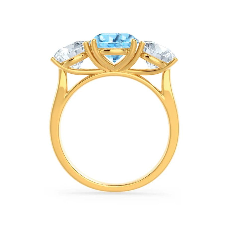 LEANORA - Round Aqua Spinel 18k Yellow Gold Trilogy Engagement Ring Lily Arkwright
