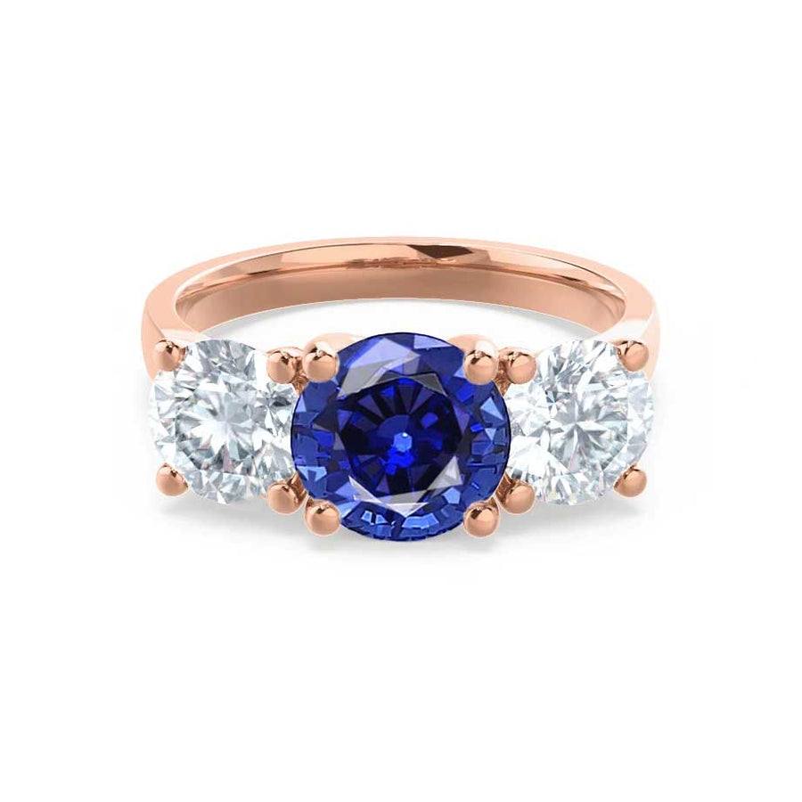 LEANORA - Round Blue Sapphire 18k Rose Gold Trilogy | Lily