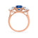LEANORA - Round Blue Sapphire 18k Rose Gold Trilogy Engagement Ring Lily Arkwright