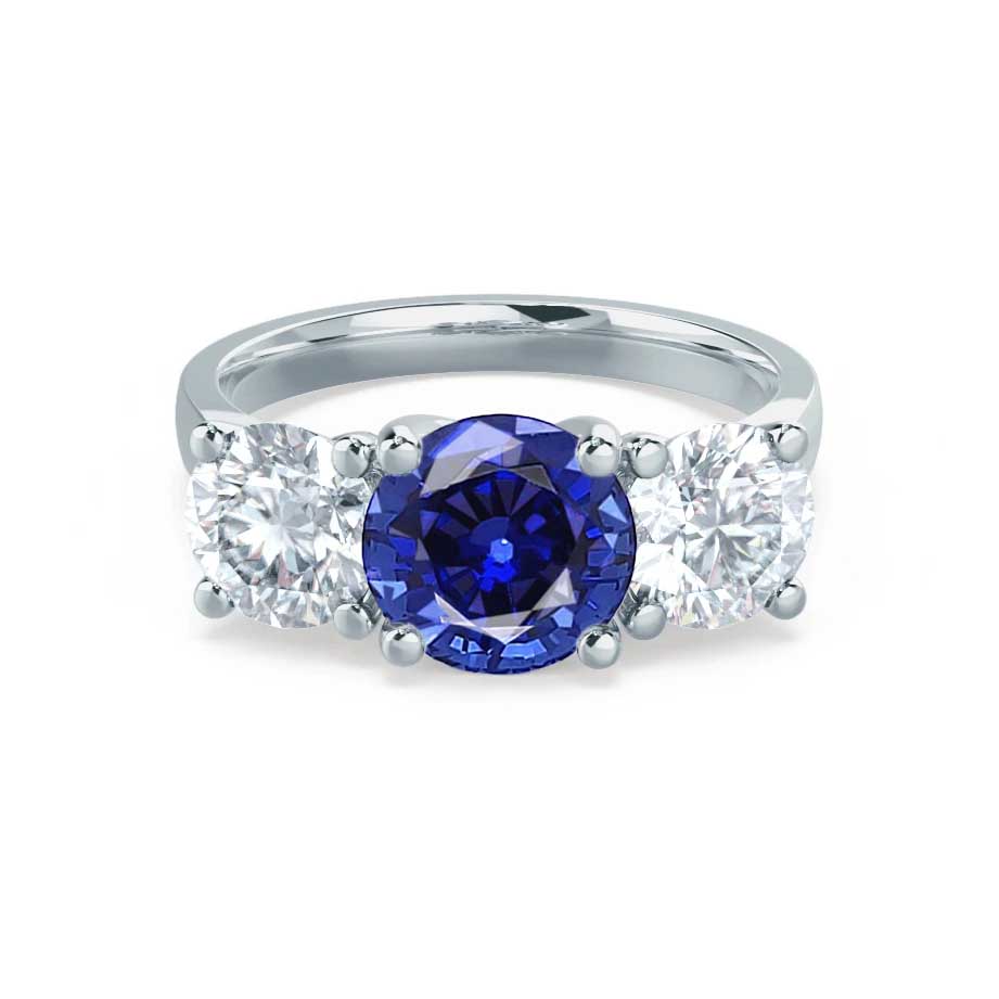 LEANORA - Chatham® Round Blue Sapphire 18k White Gold Trilogy – Lily ...