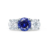 LEANORA - Round Blue Sapphire 950 Platinum Trilogy Engagement Ring Lily Arkwright