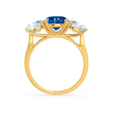 LEANORA - Round Blue Sapphire 18k Yellow Gold Trilogy Engagement Ring Lily Arkwright