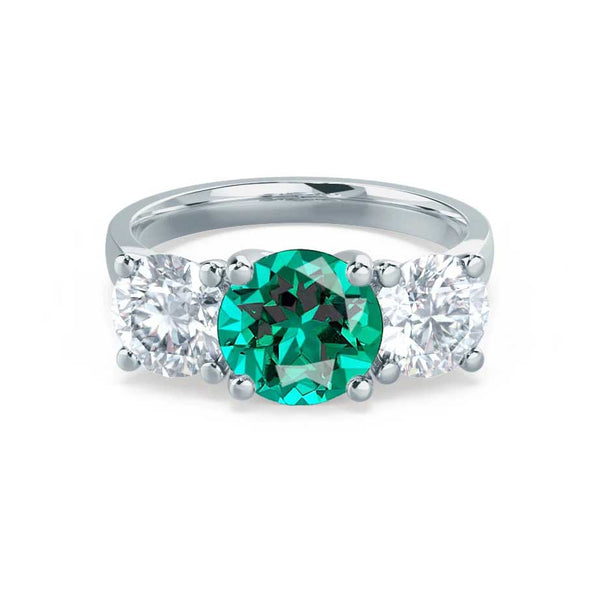 LEANORA - Round Emerald 950 Platinum Trilogy Engagement Ring Lily Arkwright