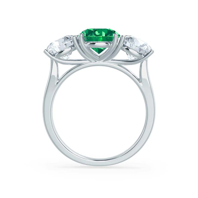 LEANORA - Round Emerald 18k White Gold Trilogy Engagement Ring Lily Arkwright