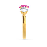LEANORA - Round Pink Sapphire 18k Yellow Gold Trilogy Engagement Ring Lily Arkwright