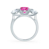 LEANORA - Round Pink Sapphire 18k White Gold Trilogy Engagement Ring Lily Arkwright