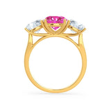 LEANORA - Round Pink Sapphire 18k Yellow Gold Trilogy Engagement Ring Lily Arkwright