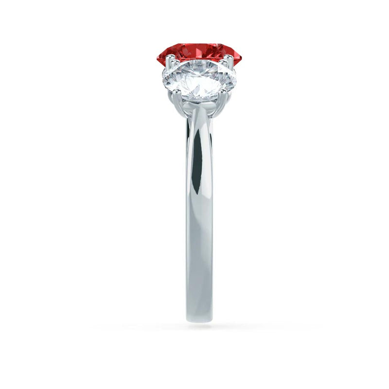 LEANORA - Round Ruby 18k White Gold Trilogy Engagement Ring Lily Arkwright