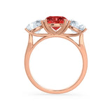LEANORA - Round Ruby 18k Rose Gold Trilogy Engagement Ring Lily Arkwright