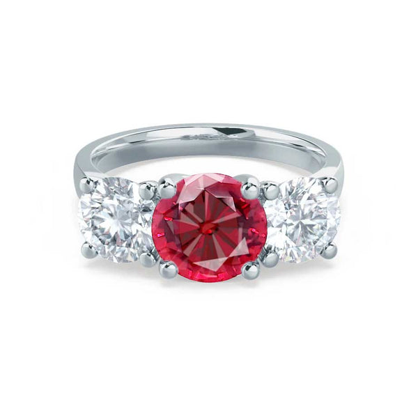 LEANORA - Round Ruby 950 Platinum Trilogy Engagement Ring Lily Arkwright