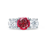 LEANORA - Round Ruby 18k White Gold Trilogy Engagement Ring Lily Arkwright