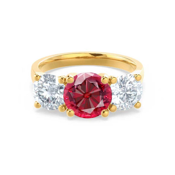 LEANORA - Round Ruby 18k Yellow Gold Trilogy Engagement Ring Lily Arkwright