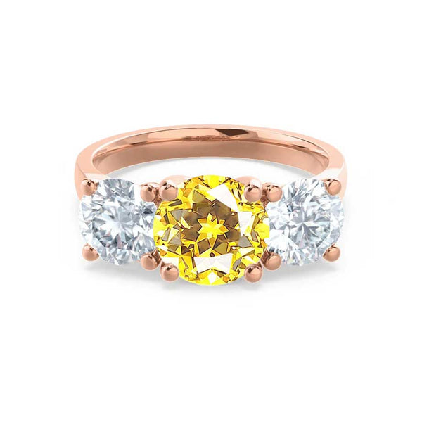 LEANORA - Round Yellow Sapphire 18k Rose Gold Trilogy Engagement Ring Lily Arkwright