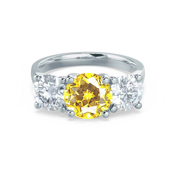 LEANORA - Round Yellow Sapphire 18k White Gold Trilogy Engagement Ring Lily Arkwright