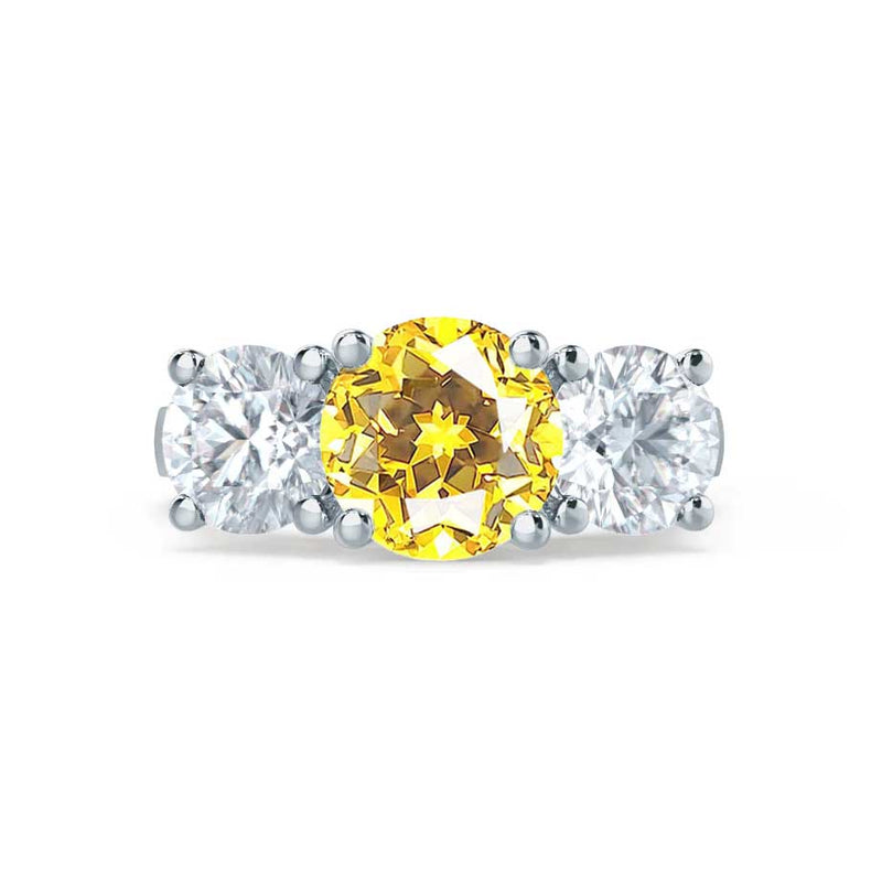 LEANORA - Round Yellow Sapphire 950 Platinum Trilogy Engagement Ring Lily Arkwright