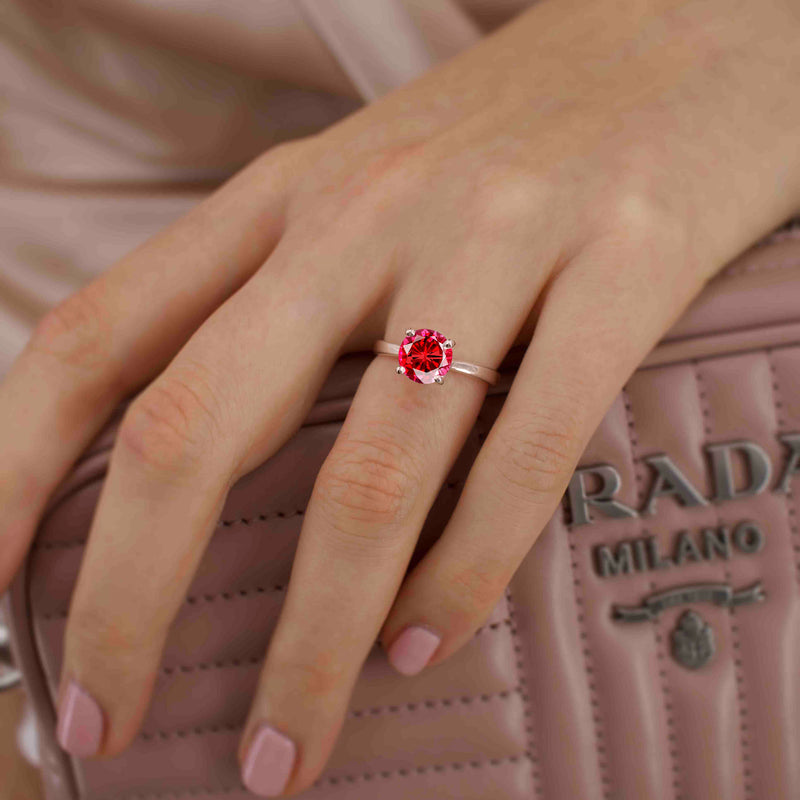 LOTTIE - Chatham® Round Ruby Solitaire Engagement Ring 18k Rose Gold
