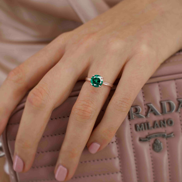 LOTTIE - Chatham® Round Emerald Solitaire Engagement Ring 18k Rose Gold