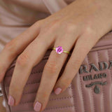 LOTTIE - Chatham® Round Pink Sapphire Solitaire Engagement Ring 18k Yellow Gold
