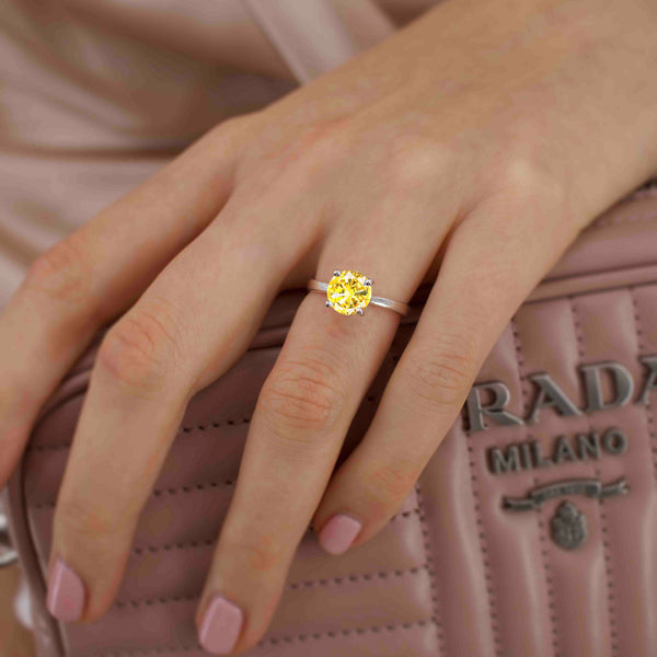 LOTTIE - Chatham® Round Yellow Sapphire Solitaire Engagement Ring 950 Platinum
