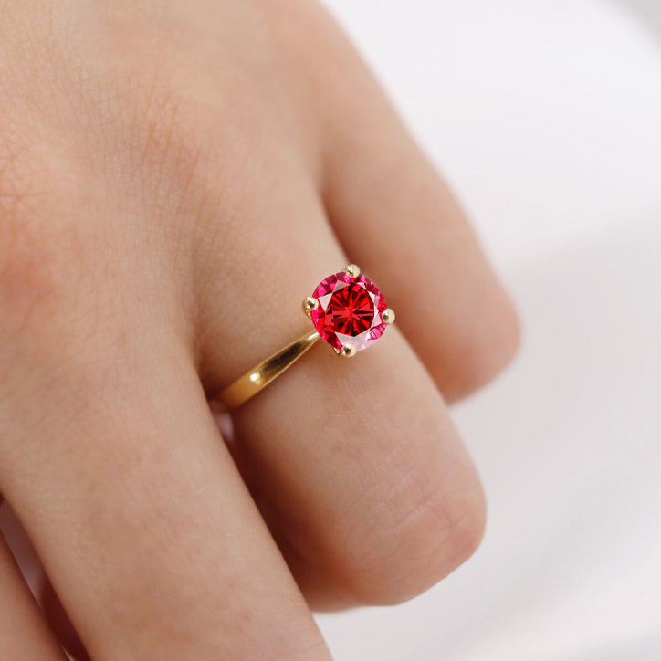 LOTTIE - Chatham® Round Ruby Solitaire Engagement Ring 18k Rose Gold