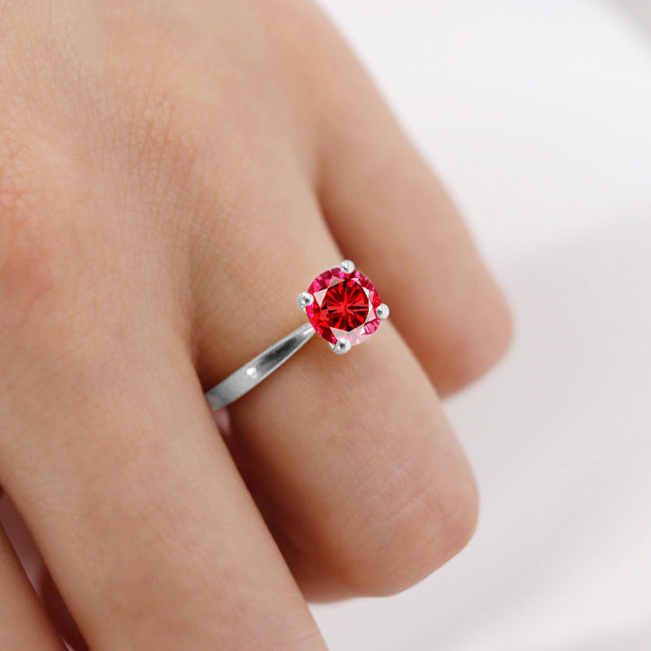 LOTTIE - Chatham® Round Ruby Solitaire Engagement Ring 950 Platinum