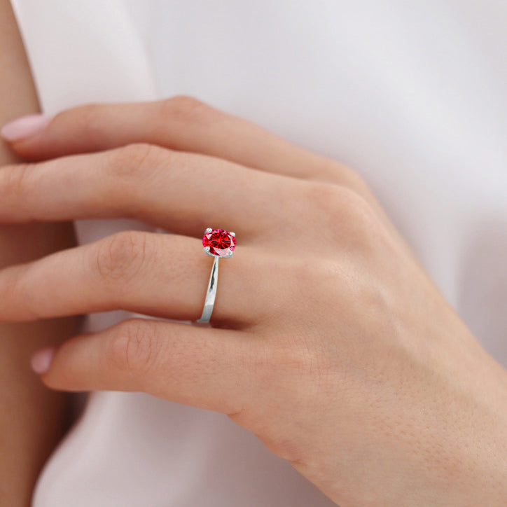 LOTTIE - Chatham® Round Ruby Solitaire Engagement Ring 950 Platinum