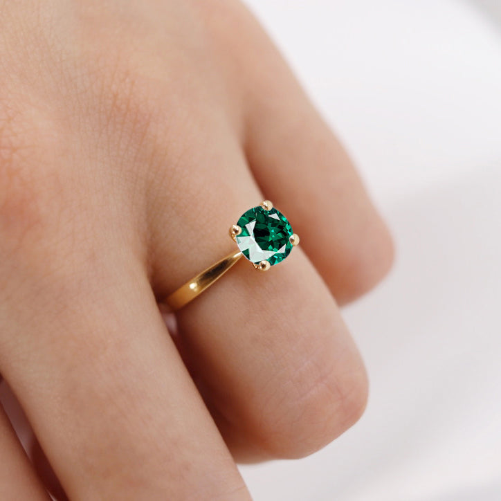 LOTTIE - Chatham® Round Emerald Solitaire Engagement Ring 18k Yellow Gold