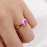 LOTTIE - Chatham® Round Pink Sapphire Solitaire Engagement Ring 18k Yellow Gold
