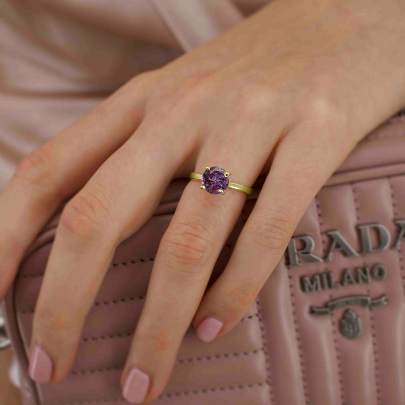 LOTTIE - Chatham® Round Alexandrite Solitaire Engagement Ring 18k Yellow Gold