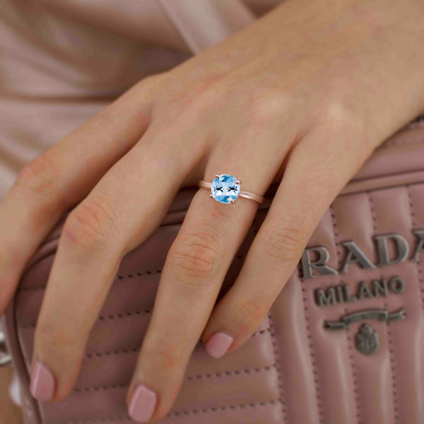 LOTTIE - Chatham® Round Aqua Spinel Solitaire Engagement Ring 18k Rose Gold