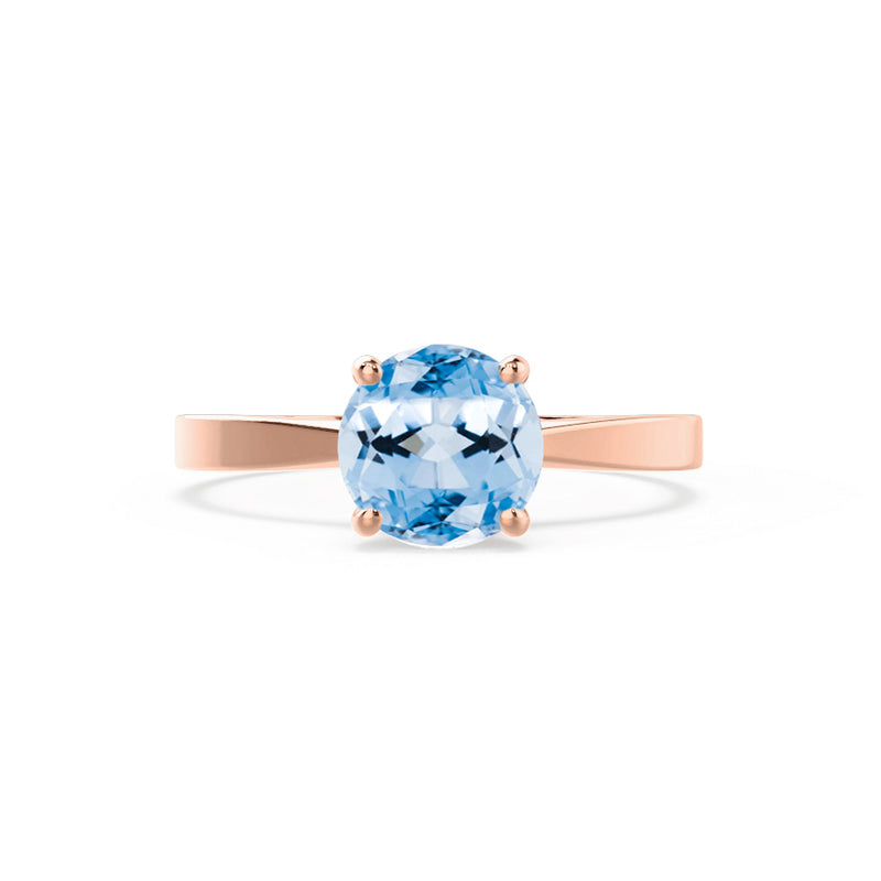LOTTIE - Chatham® Round Aqua Spinel Solitaire Engagement Ring 18k Rose Gold