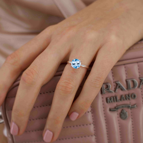 LOTTIE - Chatham® Round Aqua Spinel Solitaire Engagement Ring 950 Platinum