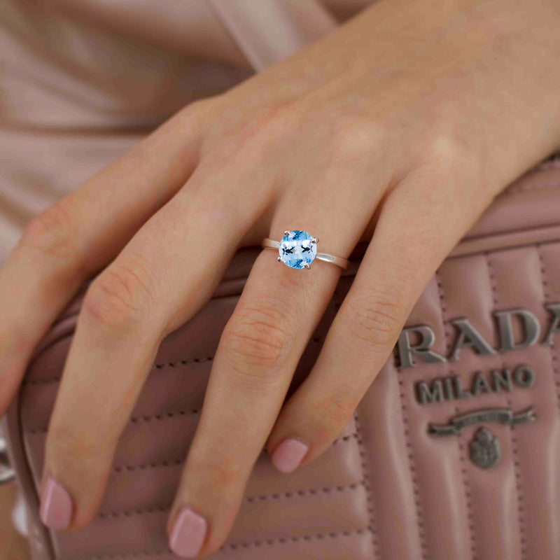 LOTTIE - Chatham® Round Aqua Spinel Solitaire Engagement Ring 950 Platinum