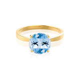 LOTTIE - Chatham® Round Aqua Spinel Solitaire Engagement Ring 18k Yellow Gold