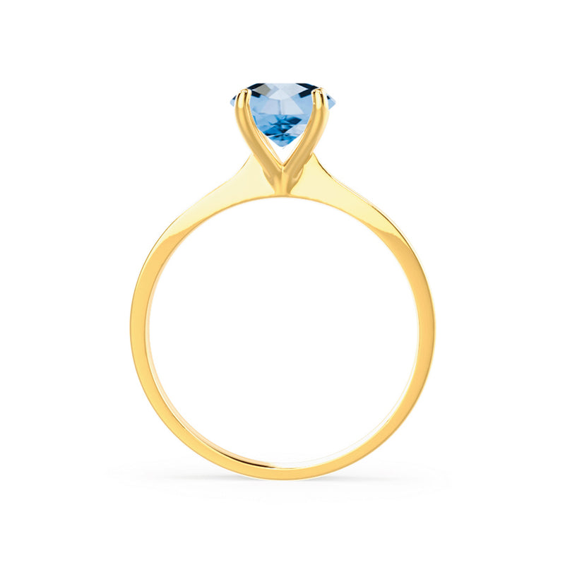 LOTTIE - Chatham® Round Aqua Spinel Solitaire Engagement Ring 18k Yellow Gold
