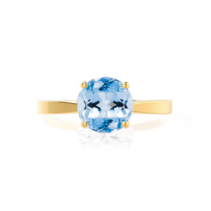 LOTTIE - Chatham® Round Aqua Spinel Solitaire Engagement Ring 18k Yellow Gold
