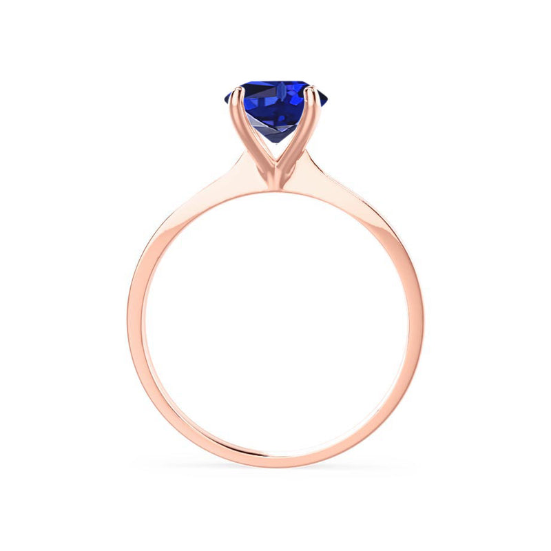 LOTTIE - Chatham® Round Blue Sapphire Solitaire Engagement Ring 18k Rose Gold