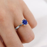 LOTTIE - Chatham® Round Blue Sapphire Solitaire Engagement Ring 18k White Gold