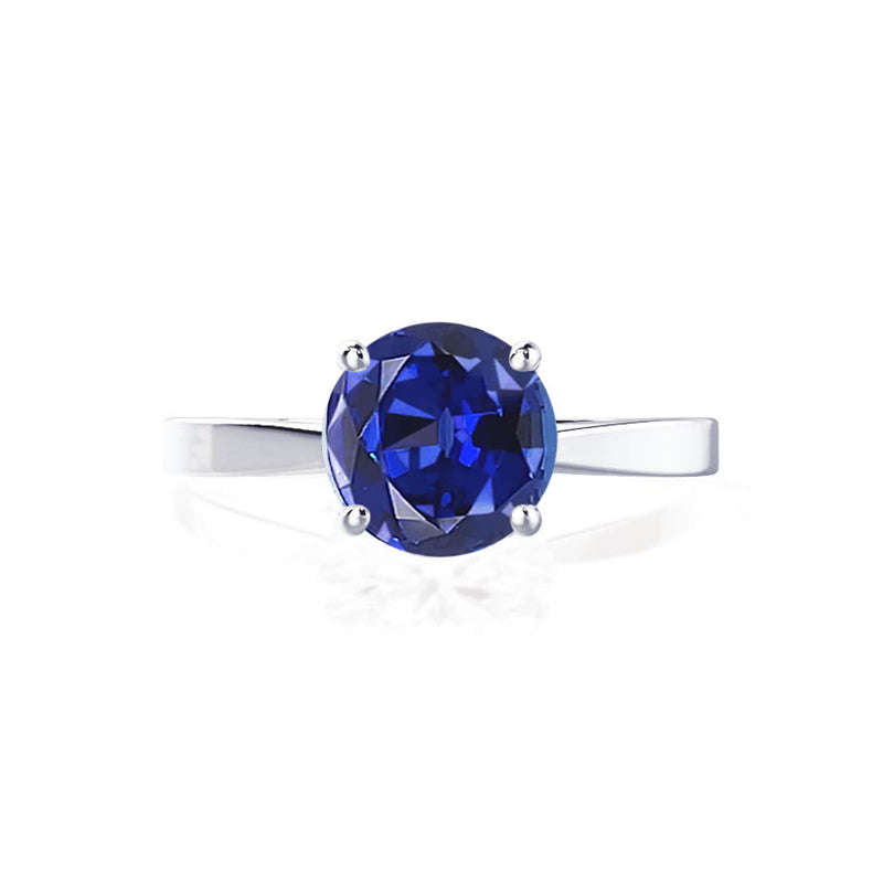 LOTTIE - Chatham® Round Blue Sapphire Solitaire Engagement Ring 18k White Gold