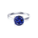 LOTTIE - Chatham® Round Blue Sapphire Solitaire Engagement Ring 18k White Gold