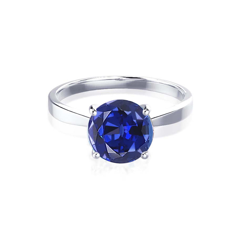 LOTTIE - Chatham® Round Blue Sapphire Solitaire Engagement Ring 18k White Gold