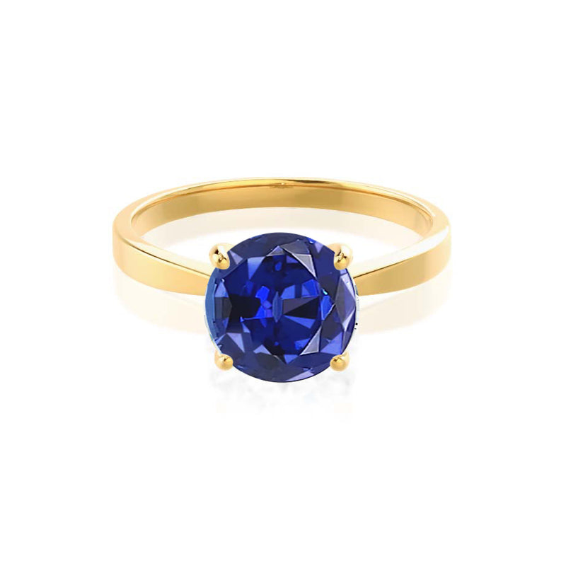 LOTTIE - Chatham® Round Blue Sapphire Solitaire Engagement Ring 18k Yellow Gold