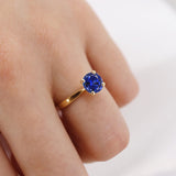 LOTTIE - Chatham® Round Blue Sapphire Solitaire Engagement Ring 18k Yellow Gold