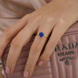 LOTTIE - Chatham® Round Blue Sapphire Solitaire Engagement Ring 18k Yellow Gold