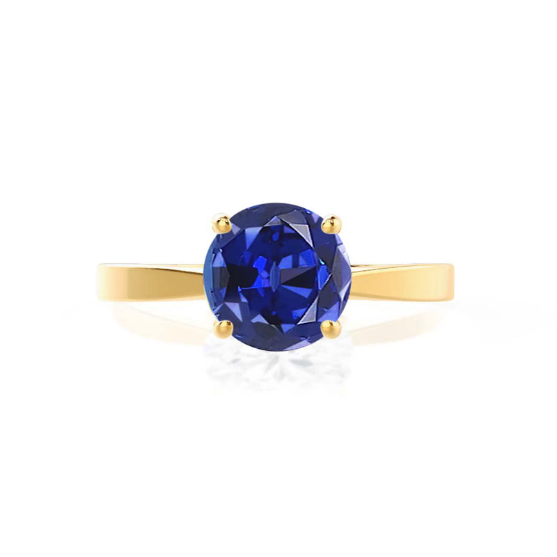 LOTTIE - Chatham® Round Blue Sapphire Solitaire Engagement Ring 18k Yellow Gold