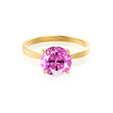 LOTTIE - Chatham® Round Pink Sapphire Solitaire Engagement Ring 18k Yellow Gold
