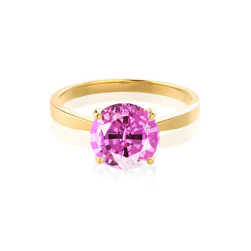 LOTTIE - Chatham® Round Pink Sapphire Solitaire Engagement Ring 18k Yellow Gold