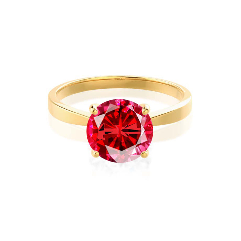 LOTTIE - Chatham® Round Ruby Solitaire Engagement Ring 18k Yellow Gold