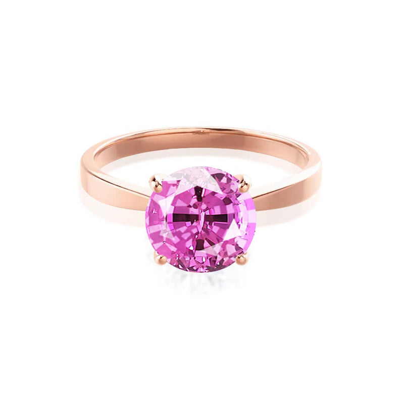 LOTTIE - Chatham® Round Pink Sapphire Solitaire Engagement Ring 18k Rose Gold